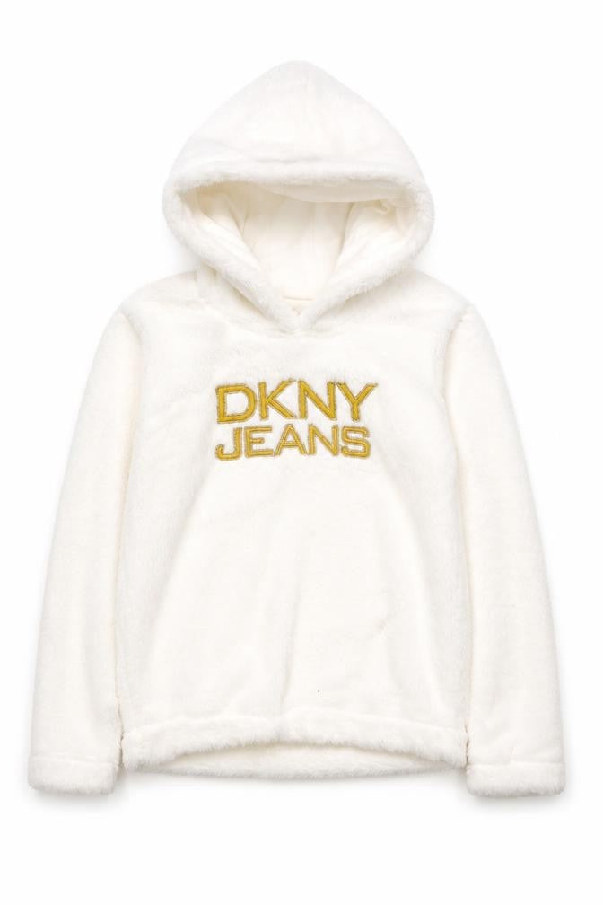 DKNY Jeans Girls Ivory Hoodie, 4 Years - Embroidered Pullover