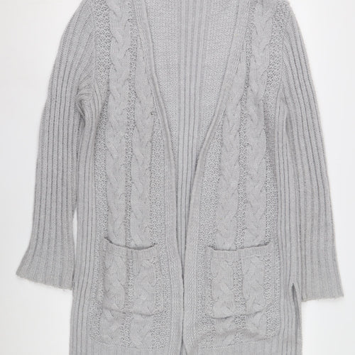 Oasis Women Grey Open Front Cardigan M Knit Acrylic Nylon