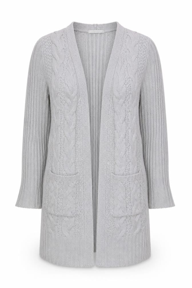 Front view of Oasis Women Grey Open Front Cardigan M Knit Acrylic Nylon
