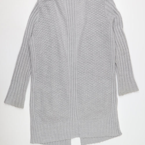 Oasis Women Grey Open Front Cardigan M Knit Acrylic Nylon