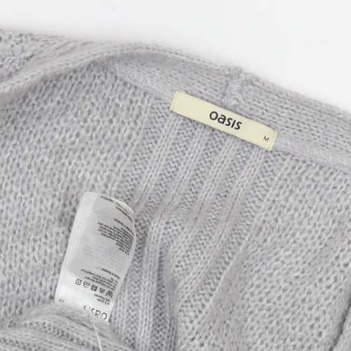 Oasis Women Grey Open Front Cardigan M Knit Acrylic Nylon