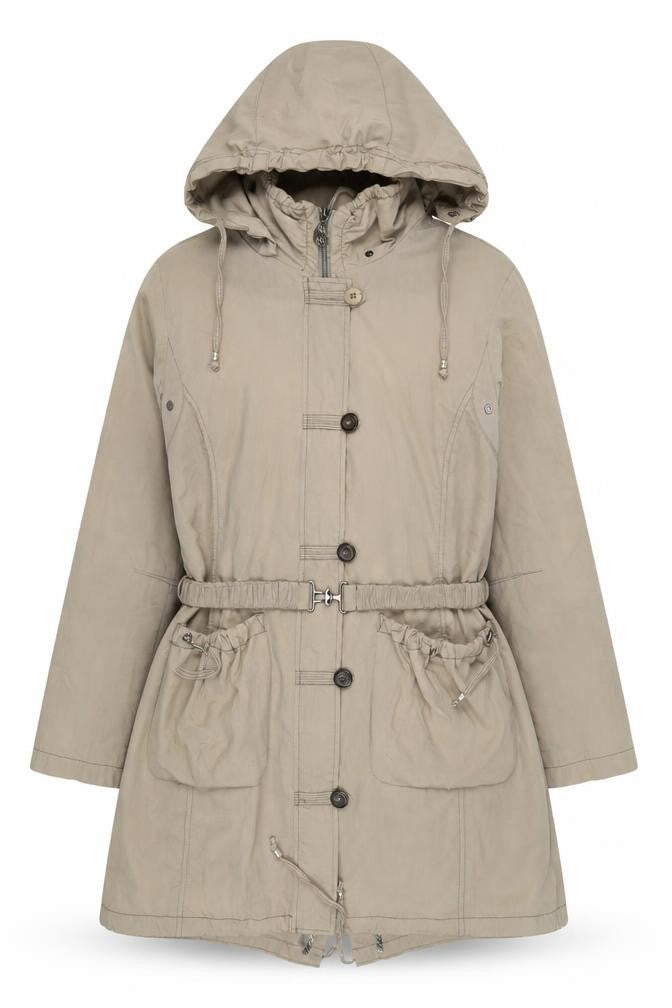 Front view of EasyComfort Women's Beige Parka Coat, size 14