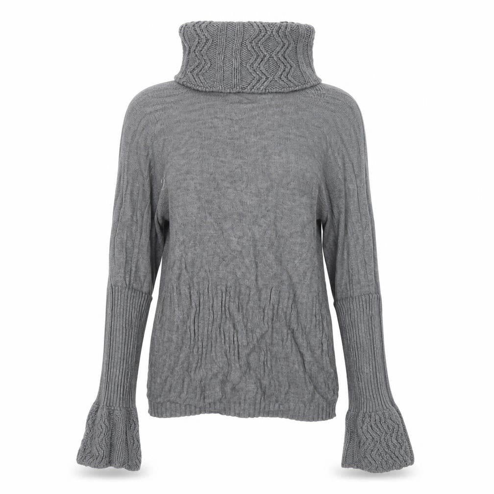 Front view of SoulCal Women's Grey Roll Neck Jumper, size 10, Flared Sleeve