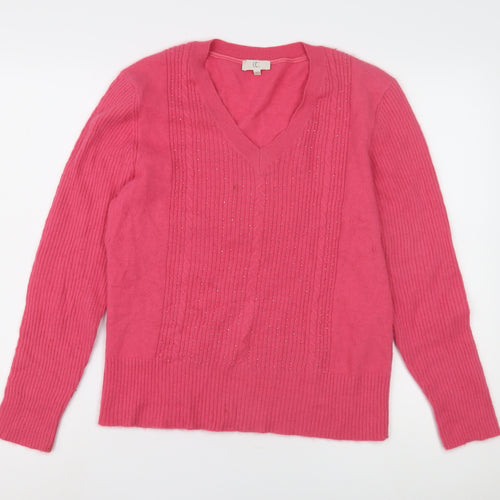 CC Women's Pink Angora Nylon Beaded Pullover Jumper Size 8