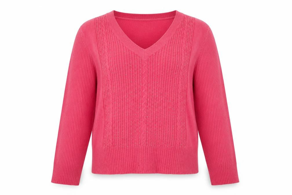 Front view of Country Casuals Women's Pink Angora Nylon Beaded jumper, size 8