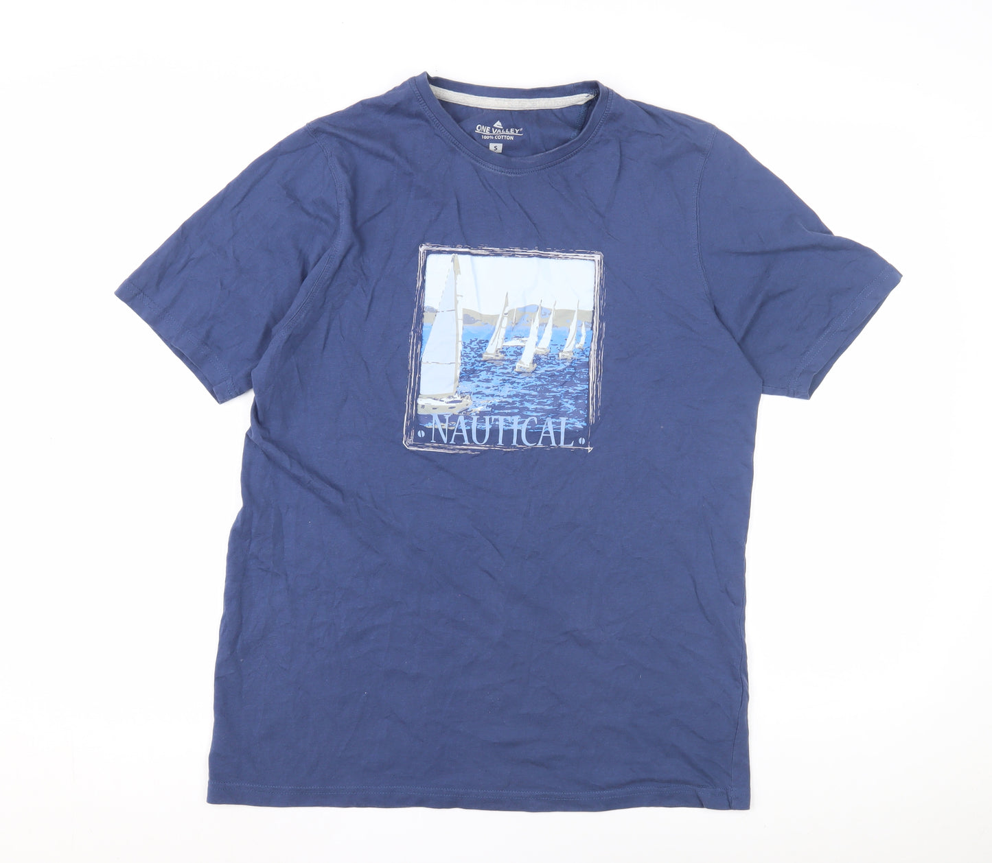 One Valley Men's Blue Nautical Graphic T-Shirt S