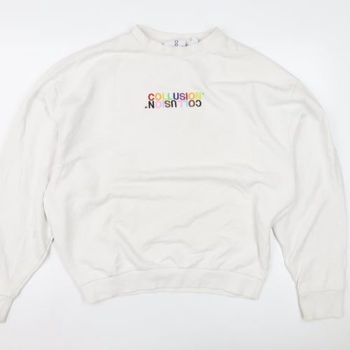 Collusion Men’s White Graphic Print Sweatshirt M