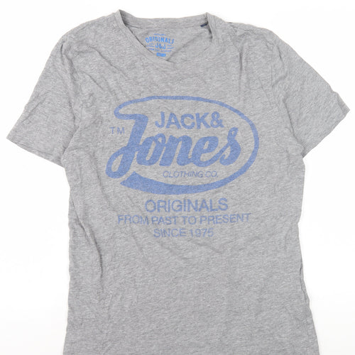 Jack & Jones Men's Grey Graphic T-Shirt Size S