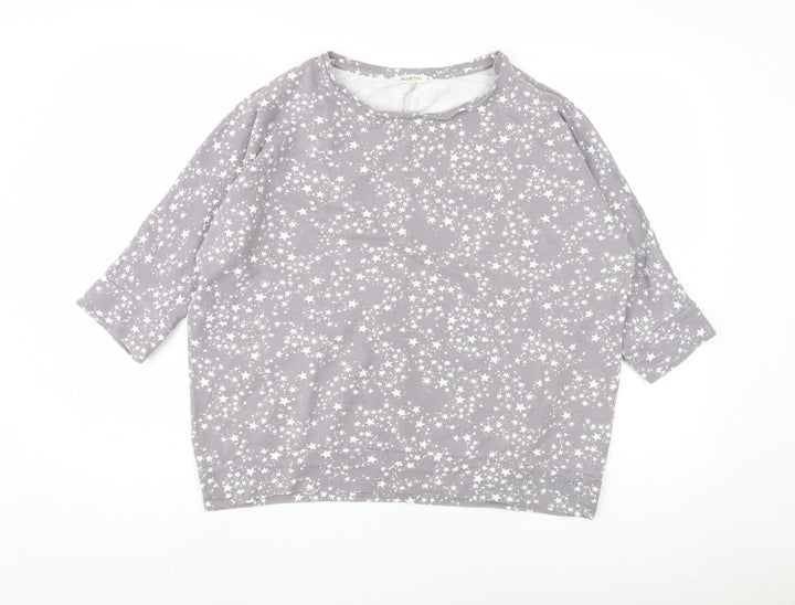 WoolOvers Women's Grey Star Pyjama Top M 3/4 Sleeve