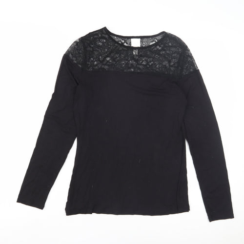 Women's Black Long Sleeve Lace Blouse - Medium