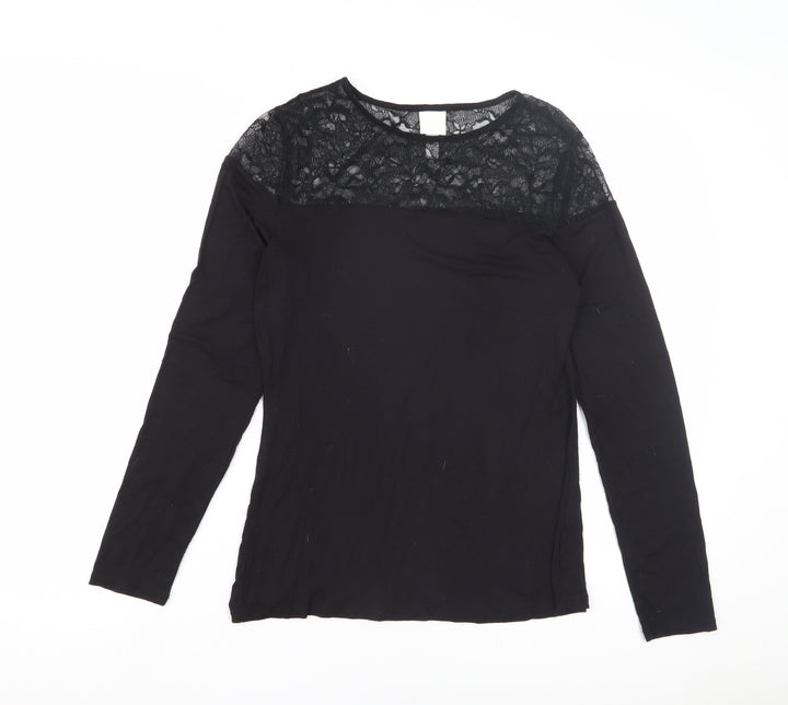 Women's Black Long Sleeve Lace Blouse - Medium