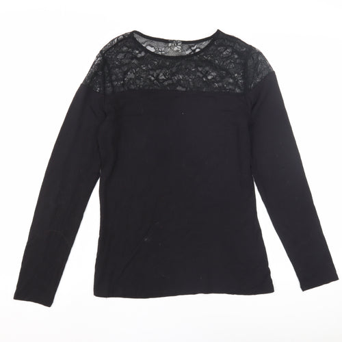 Women's Black Long Sleeve Lace Blouse - Medium