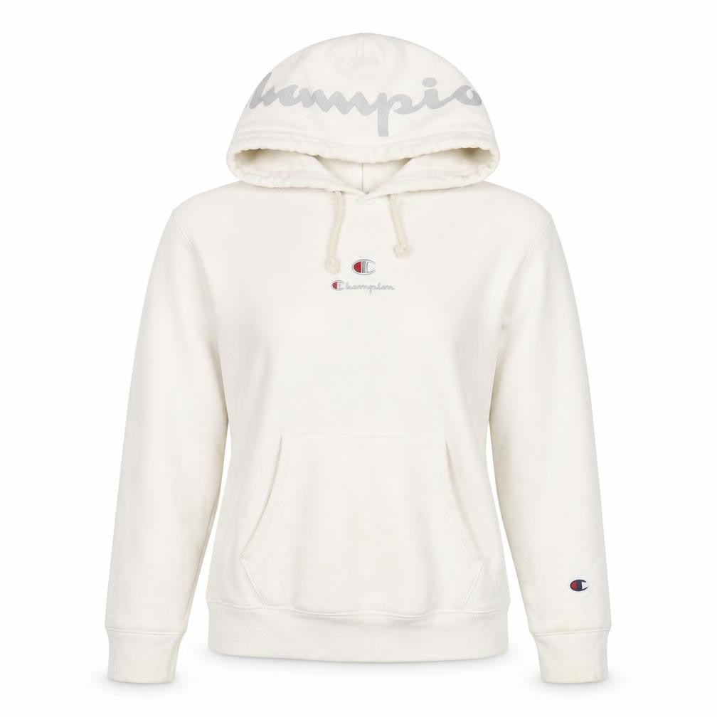 Front view of Champion Women's White XS Pullover Hoodie - Casual