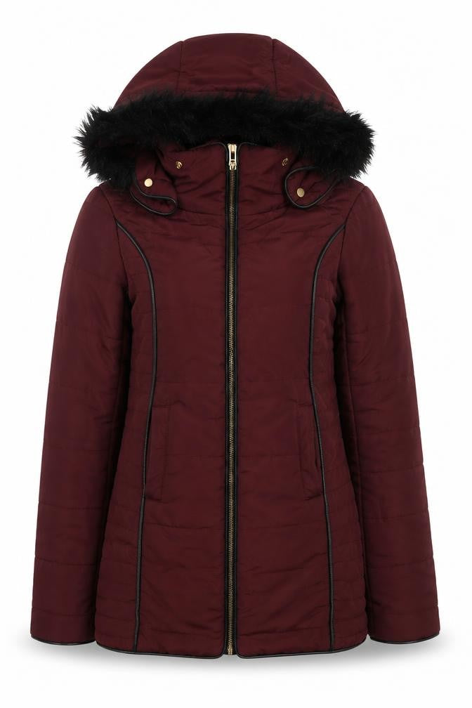 Front view of Brave Soul Women's Red Puffer Jacket, size 10
