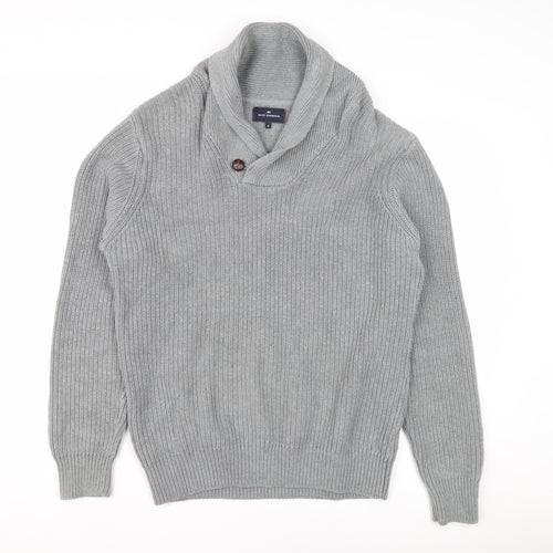 Blue Harbour Men's Grey Pullover M, V-Neck Button Accent