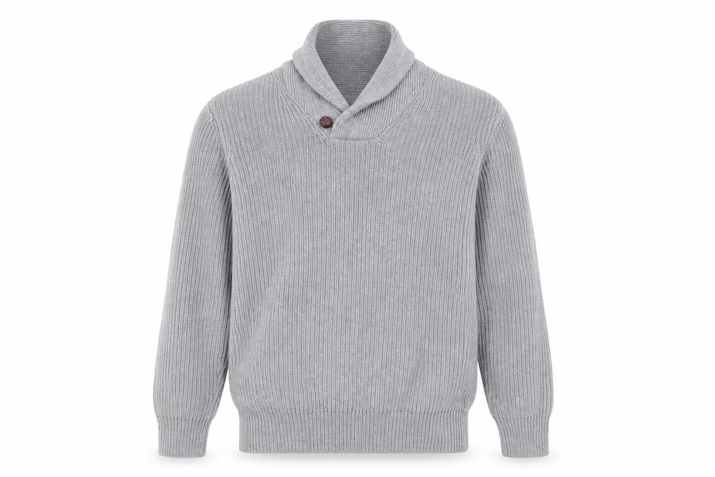 Front view of Blue Harbour Men's Grey Pullover M, V-Neck Button Accent