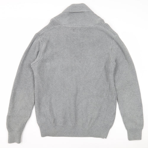 Blue Harbour Men's Grey Pullover M, V-Neck Button Accent