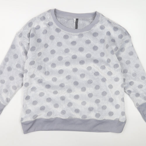 Jaclyn Intimates Womens Grey Polka Dot Fleece Top L