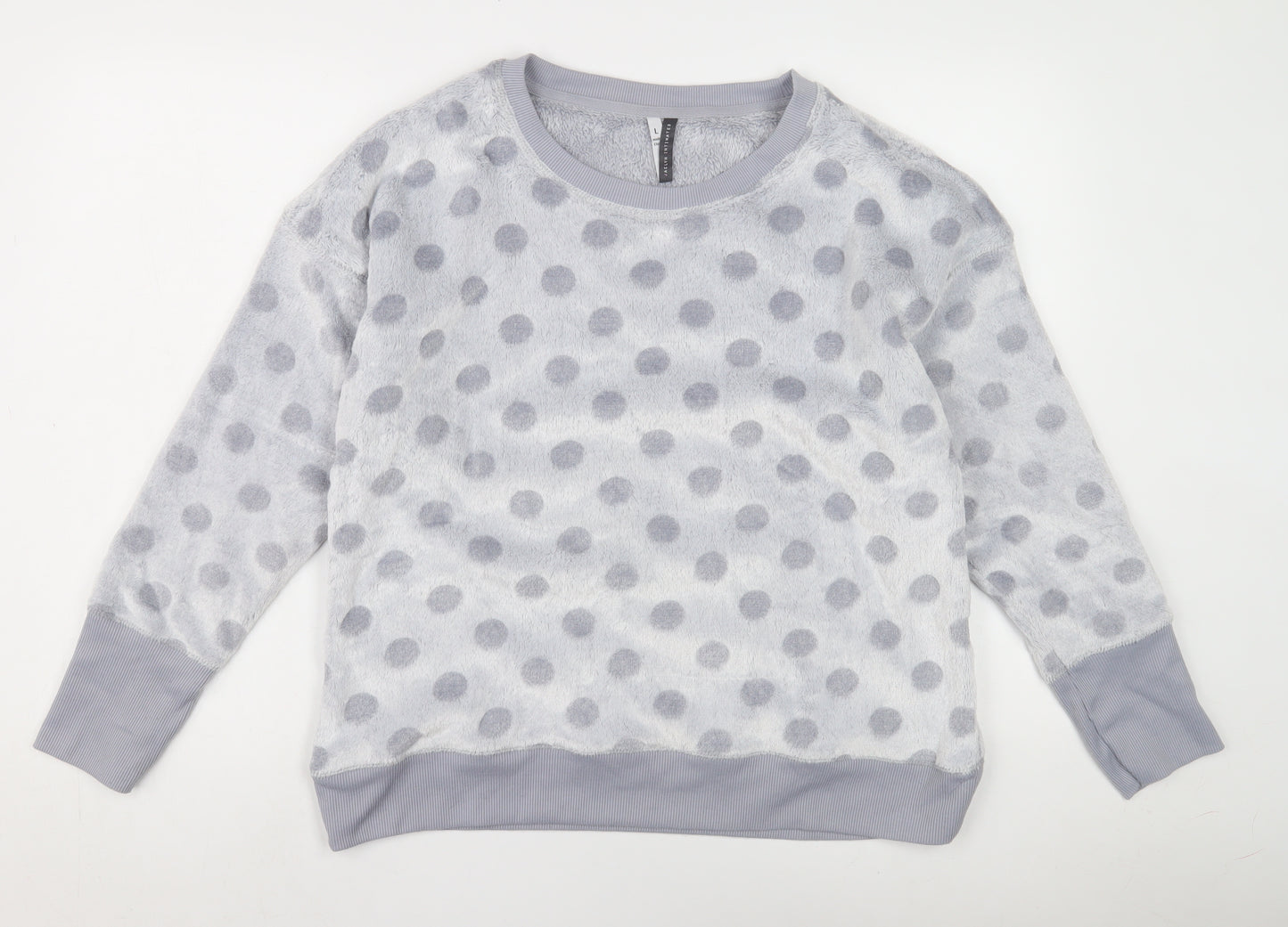 Jaclyn Intimates Womens Grey Polka Dot Fleece Top L