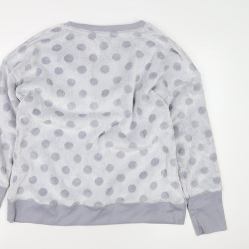 Jaclyn Intimates Womens Grey Polka Dot Fleece Top L