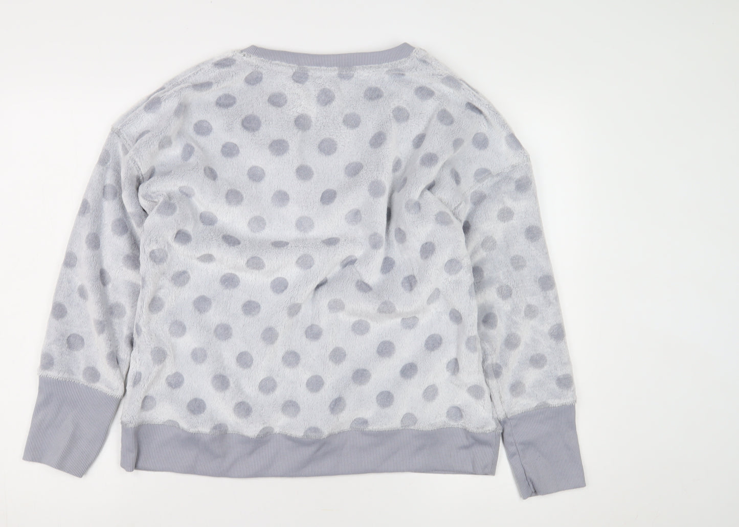 Jaclyn Intimates Womens Grey Polka Dot Fleece Top L