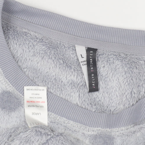 Jaclyn Intimates Womens Grey Polka Dot Fleece Top L