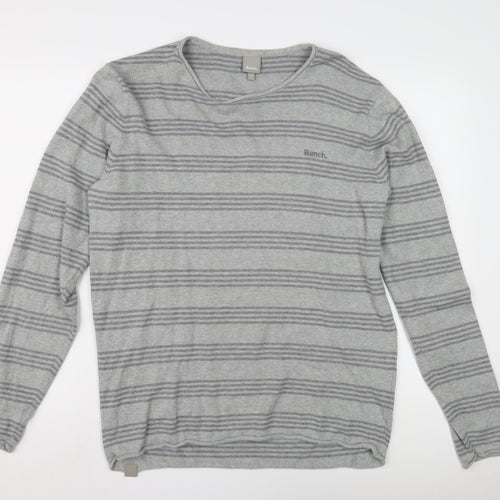 Bench Men's Grey Striped Long Sleeve Shirt L