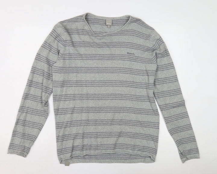 Bench Men's Grey Striped Long Sleeve Shirt L