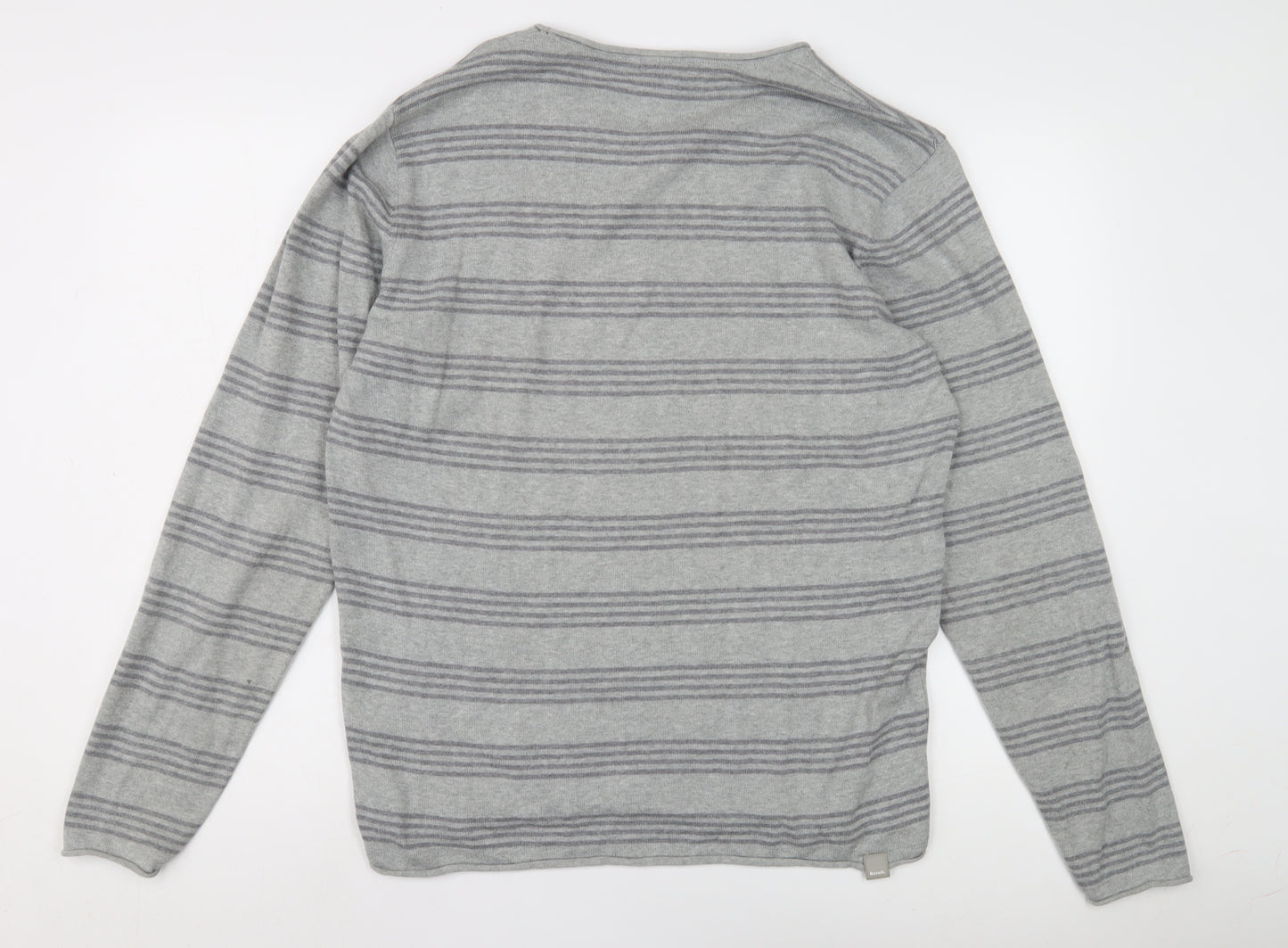 Bench Men's Grey Striped Long Sleeve Shirt L