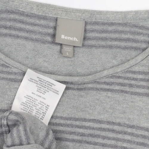 Bench Men's Grey Striped Long Sleeve Shirt L