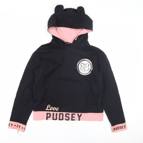 George Girls Black Pullover Hoodie 8-9 Years Graphic Print