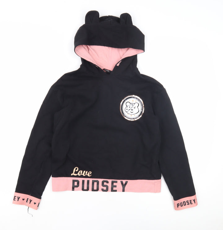 George Girls Black Pullover Hoodie 8-9 Years Graphic Print