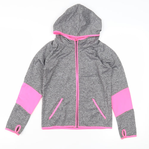 Active Girls Grey Pink Full Zip Hoodie, 8 Years, Gym & Training