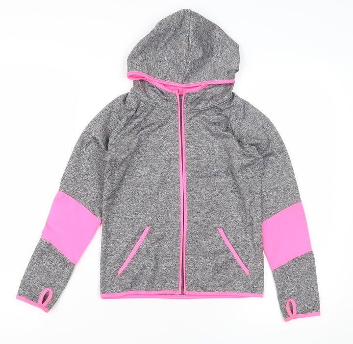 Active Girls Grey Pink Full Zip Hoodie, 8 Years, Gym & Training