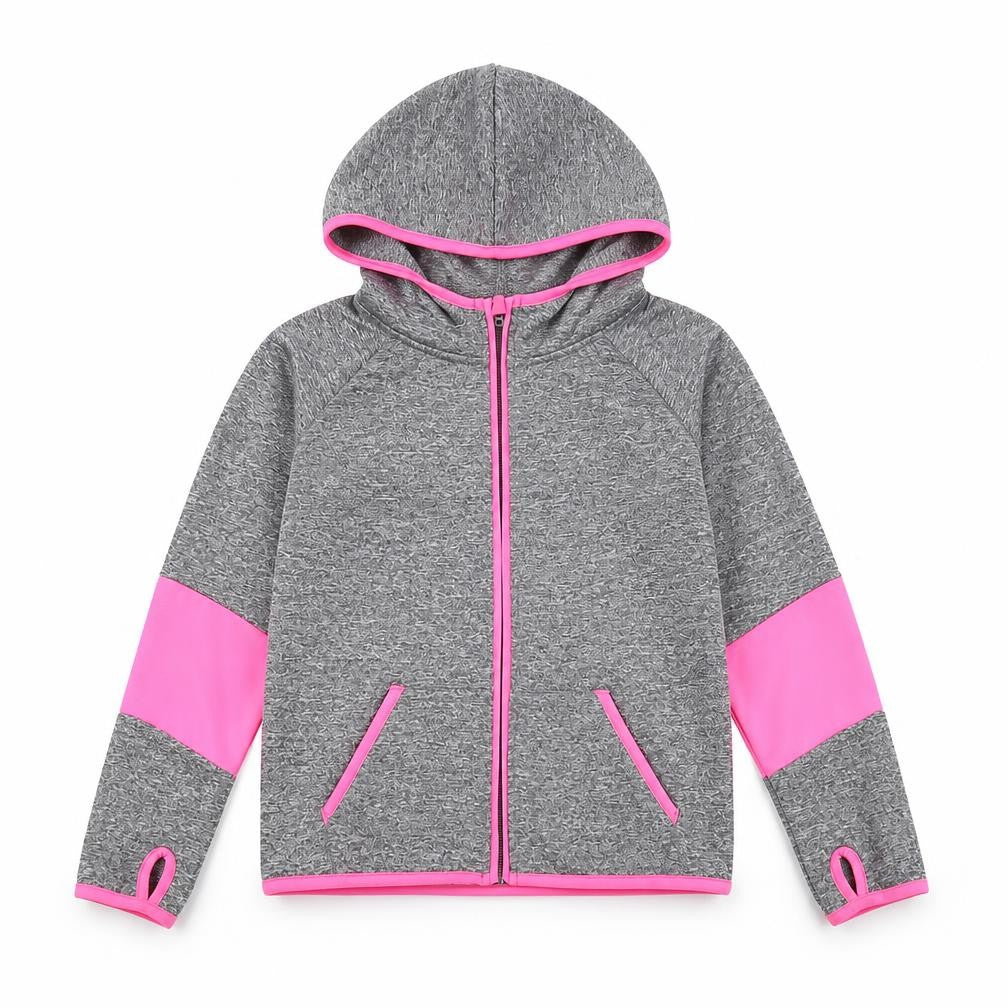 Active Girls Grey Pink Full Zip Hoodie, 8 Years, Gym & Training
