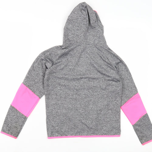 Active Girls Grey Pink Full Zip Hoodie, 8 Years, Gym & Training