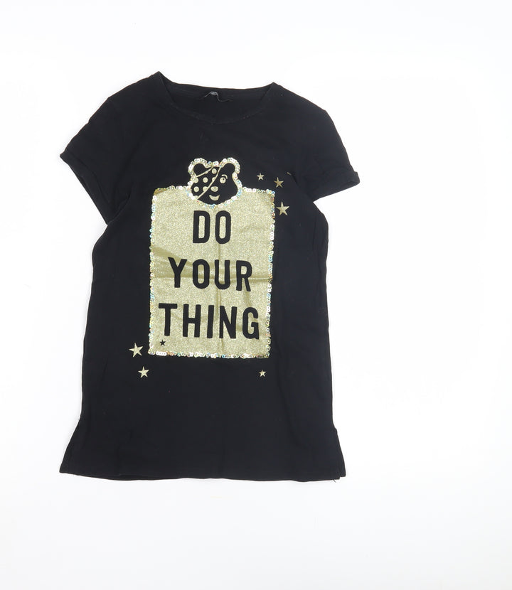 George Girls Black Motivational Graphic T-Shirt 7-8 Years