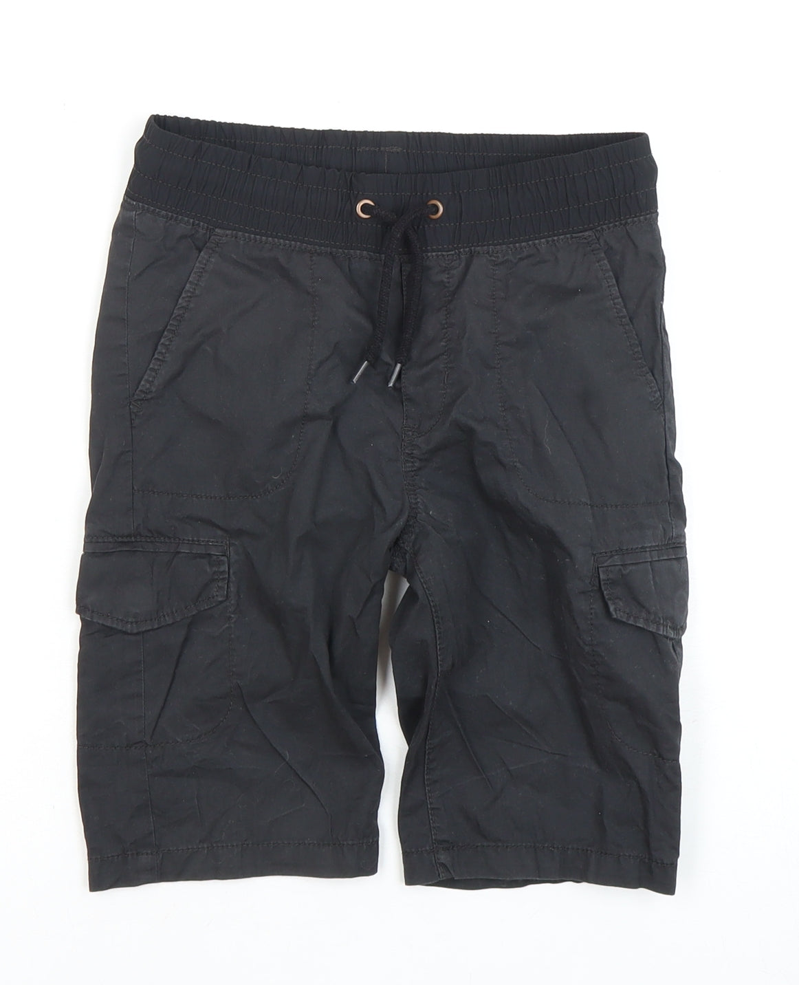 H&M Boys Black Cargo Shorts, 7-8 Years, Elastic Waist