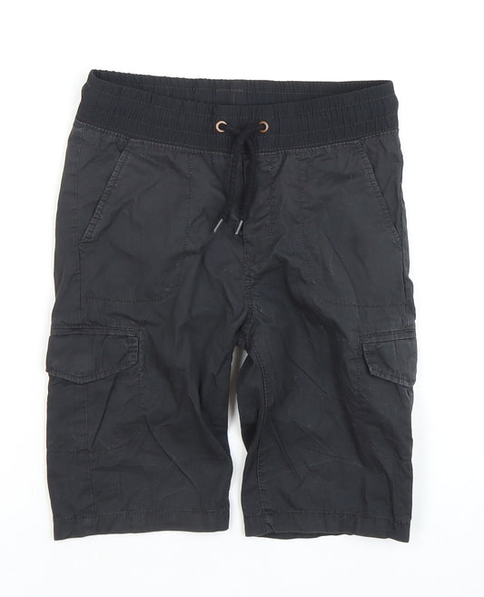 H&M Boys Black Cargo Shorts, 7-8 Years, Elastic Waist
