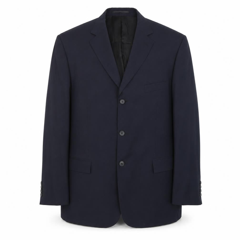 Front view of Moss Men’s Blue Wool Suit Jacket, size 46R, Formal Wear