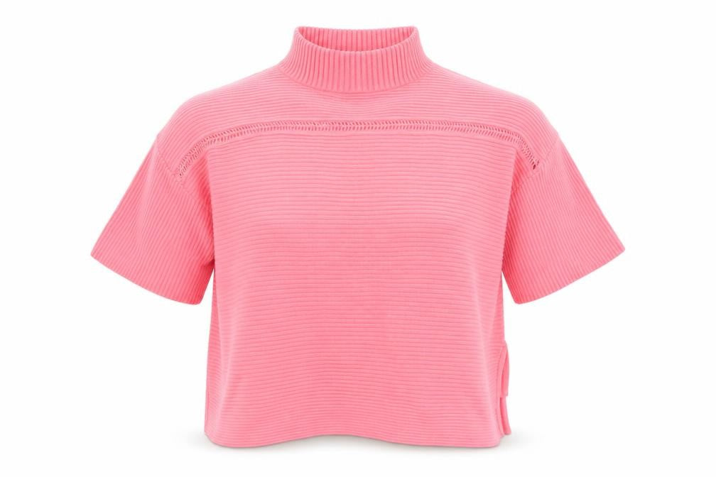 Front view of French Connection Pink Women's High Neck Knit Top