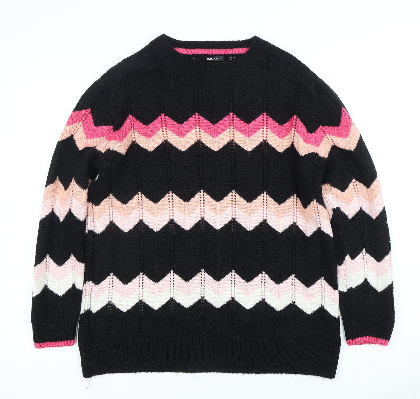Roman Women's Black Pullover Jumper, Size 14, Geometric