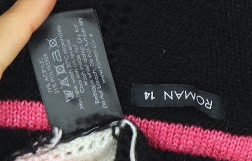 Roman Women's Black Pullover Jumper, Size 14, Geometric