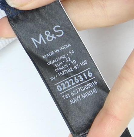 Marks and Spencer Women's Blue Striped T-Shirt Size 10