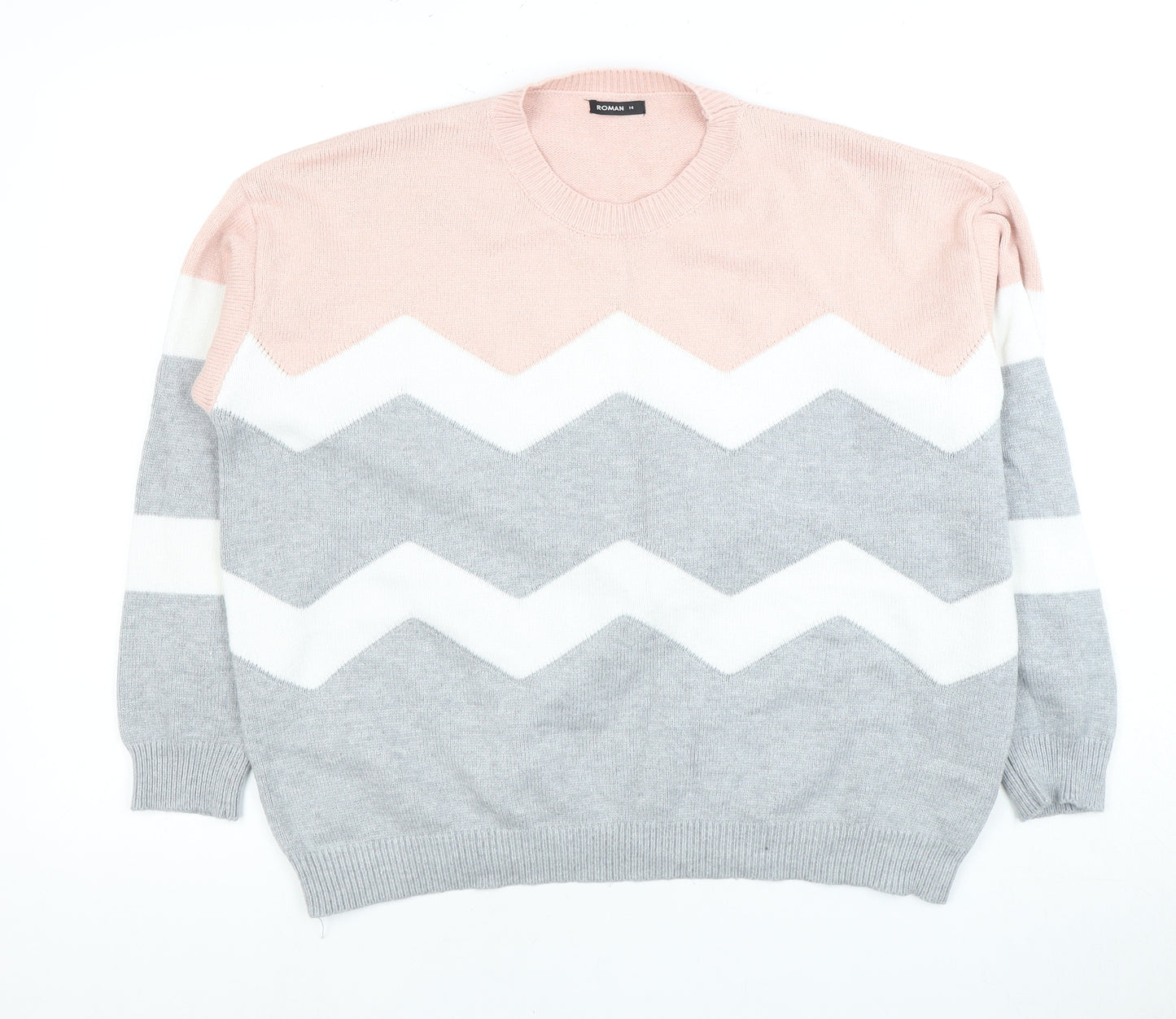 Roman Women's Pink Geometric Pullover Jumper Size 14