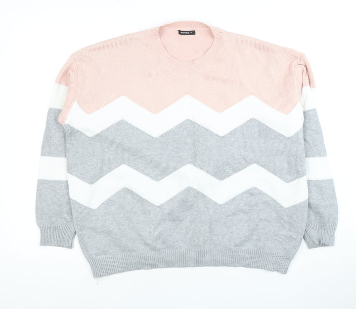 Roman Women's Pink Geometric Pullover Jumper Size 14