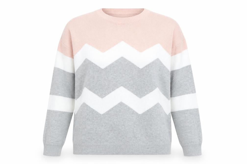 Front view of Roman Women's Pink Geometric jumper, size 14