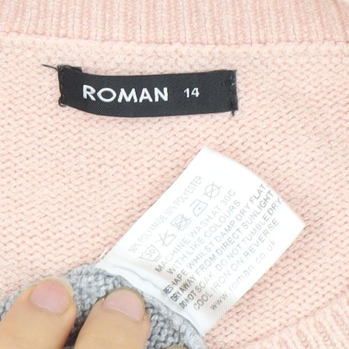 Roman Women's Pink Geometric Pullover Jumper Size 14