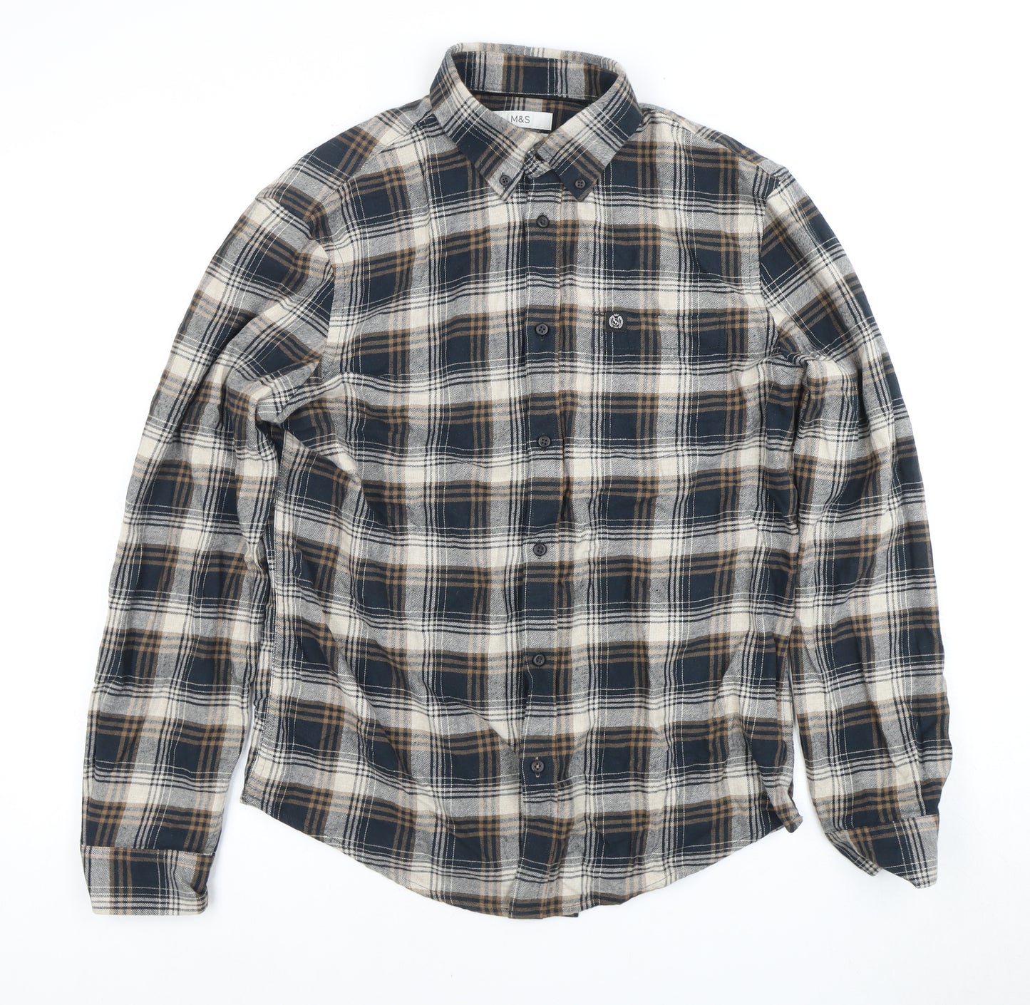 M&S Men's Multicoloured Check Shirt M Regular Fit