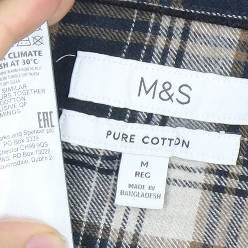 M&S Men's Multicoloured Check Shirt M Regular Fit